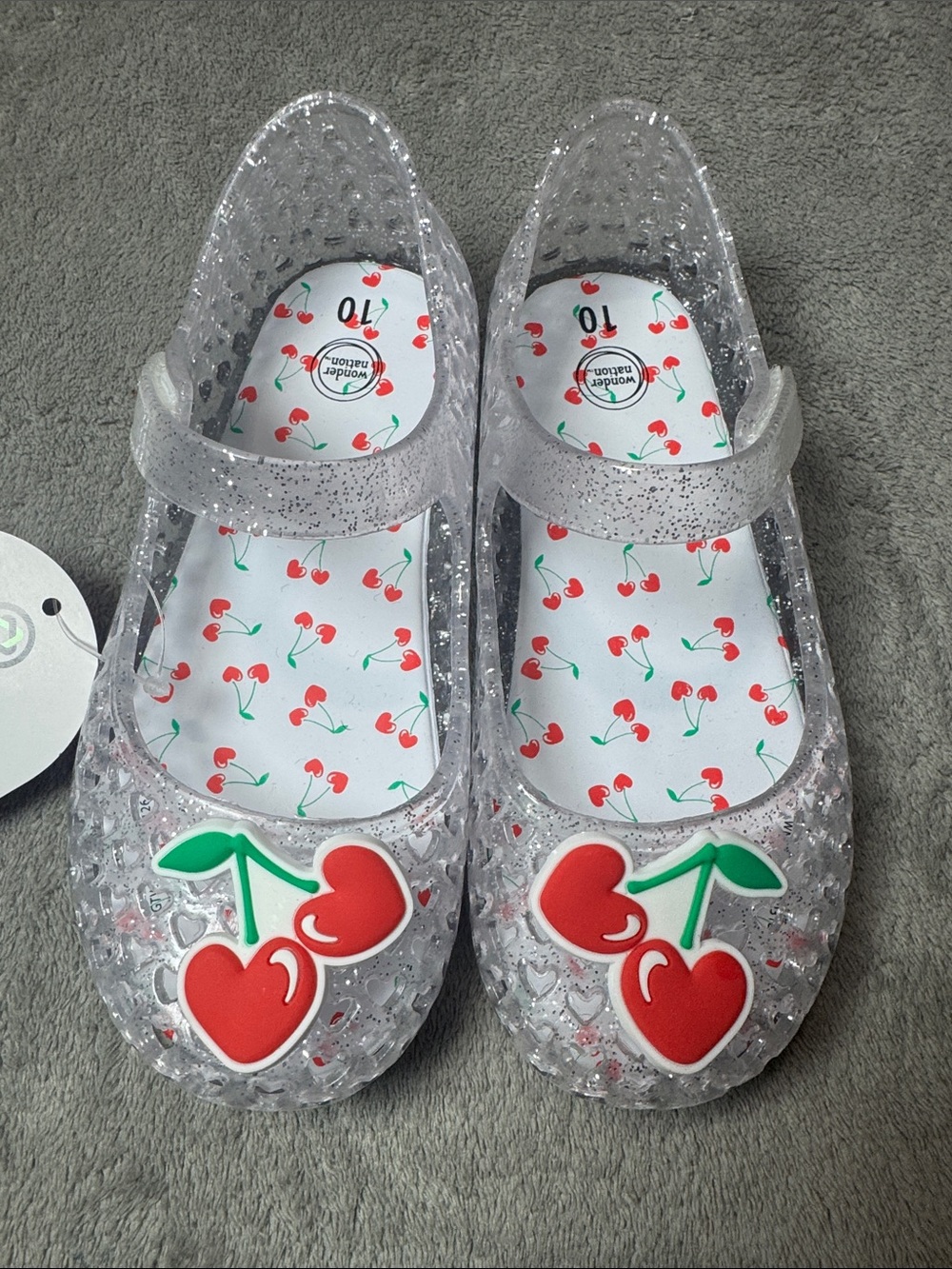 wonder nation Clear Glitter Jelly Mary Janes with Red Cherry Accent
